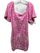Love The Label Size M Pink & Cream Linen Blend Short Sleeve Square Neck Dress Pink & Cream / M