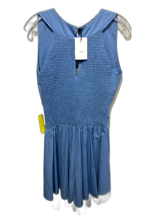 S/W/F Size Medium Blue Cotton Sleeveless Cutout Waist Smocked Back Romper Blue / Medium