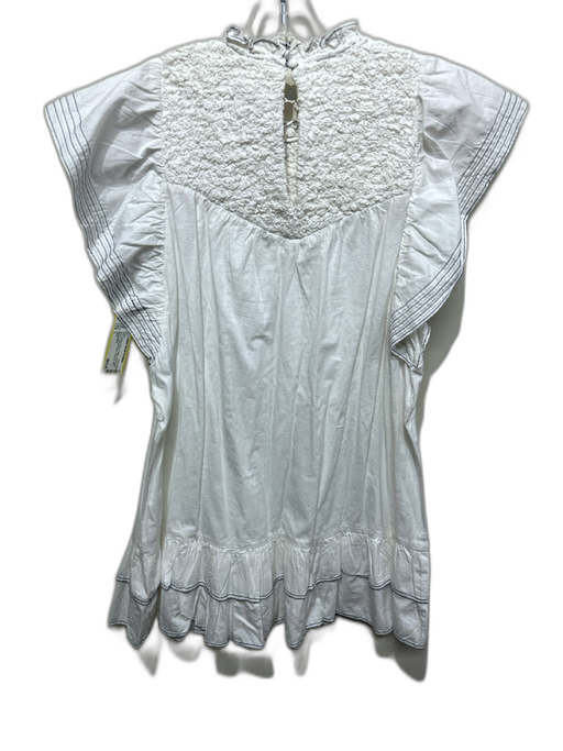 Saylor Size L White & Navy Cotton Short flutter sleeve Contrast Stitch Dress White & Navy / L