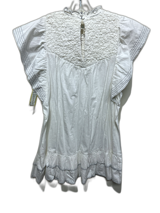 Saylor Size L White & Navy Cotton Short flutter sleeve Contrast Stitch Dress White & Navy / L
