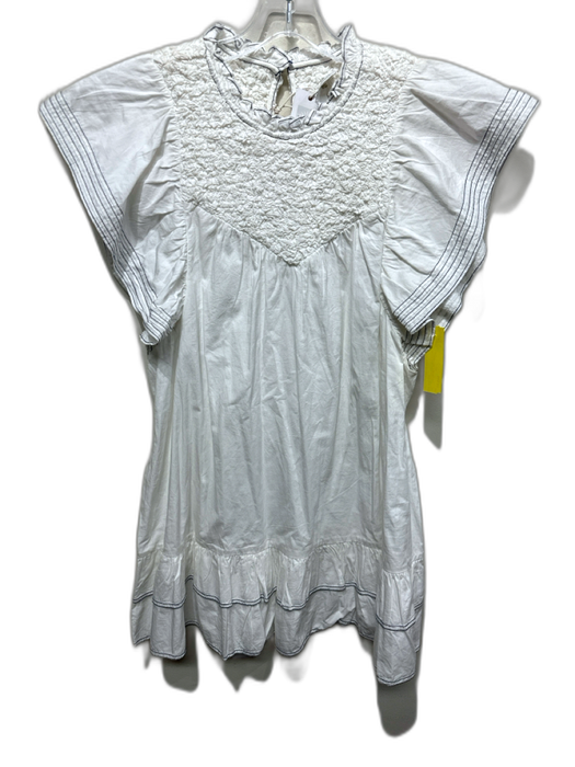 Saylor Size L White & Navy Cotton Short flutter sleeve Contrast Stitch Dress White & Navy / L