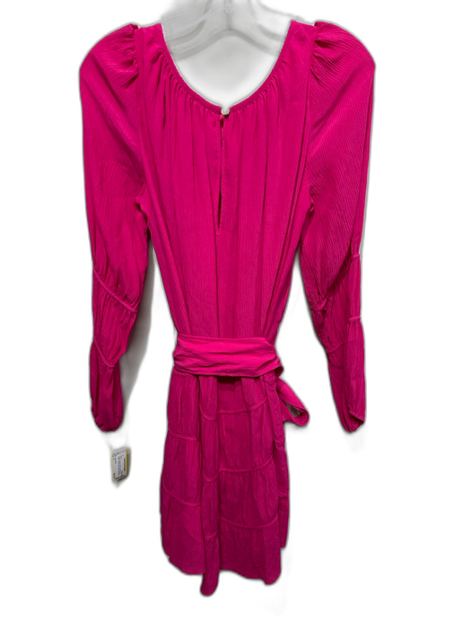 Marie Oliver Size S Hot pink Rayon & Silk Long Sleeve Crinkle Tiered Dress Hot pink / S