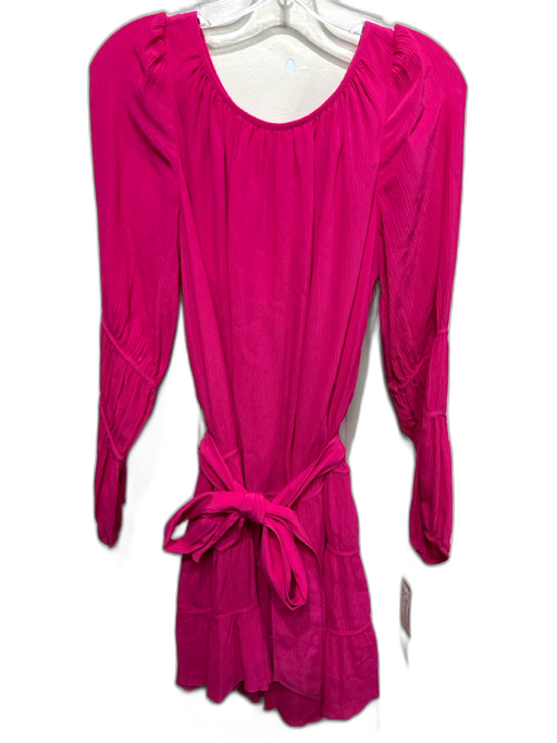 Marie Oliver Size S Hot pink Rayon & Silk Long Sleeve Crinkle Tiered Dress Hot pink / S
