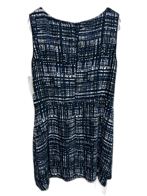 Escada Size 46/L Navy, Black & White Viscose Blend Plaid Back Zip Shift Dress Navy, Black & White / 46/L