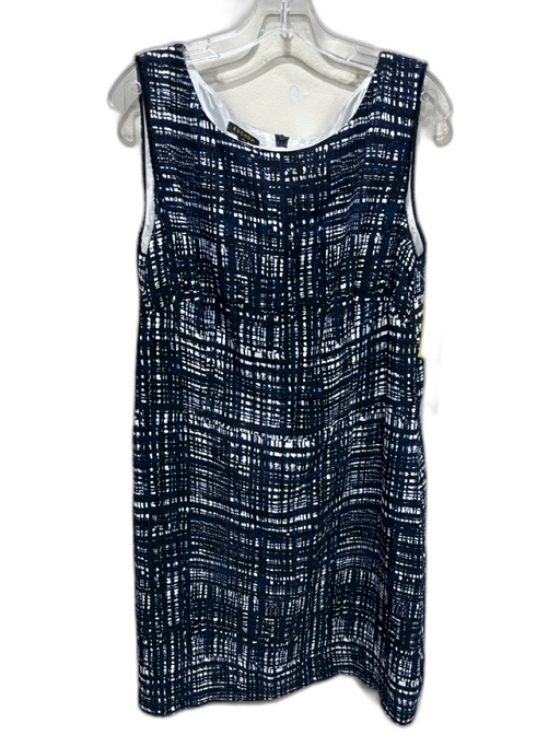 Escada Size 46/L Navy, Black & White Viscose Blend Plaid Back Zip Shift Dress Navy, Black & White / 46/L