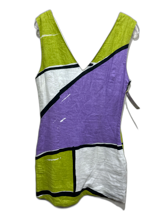 S/W/F Size Medium Purple, Green & Black Linen Double V Color Block Romper Purple, Green & Black / Medium