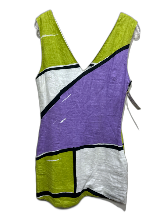 S/W/F Size Medium Purple, Green & Black Linen Double V Color Block Romper Purple, Green & Black / Medium