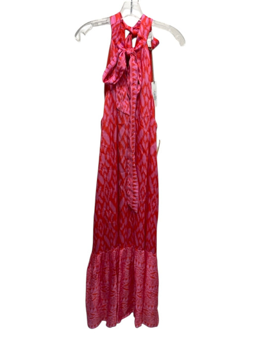 Cleobella Size L Orange & Pink Viscose Sleeveless Batik high neck Maxi Dress Orange & Pink / L