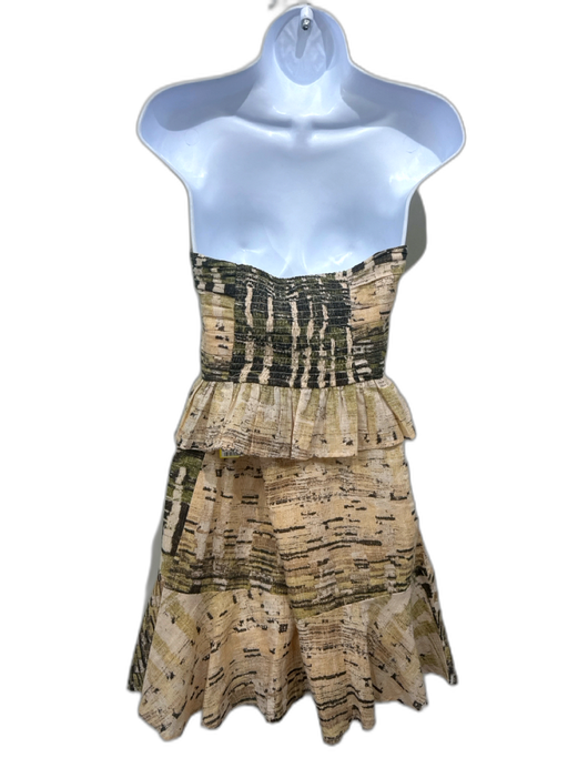 Maria Cher Size S/M Green, Peach & Black Cotton Gold Thread Strapless Skirt Set Green, Peach & Black / S/M