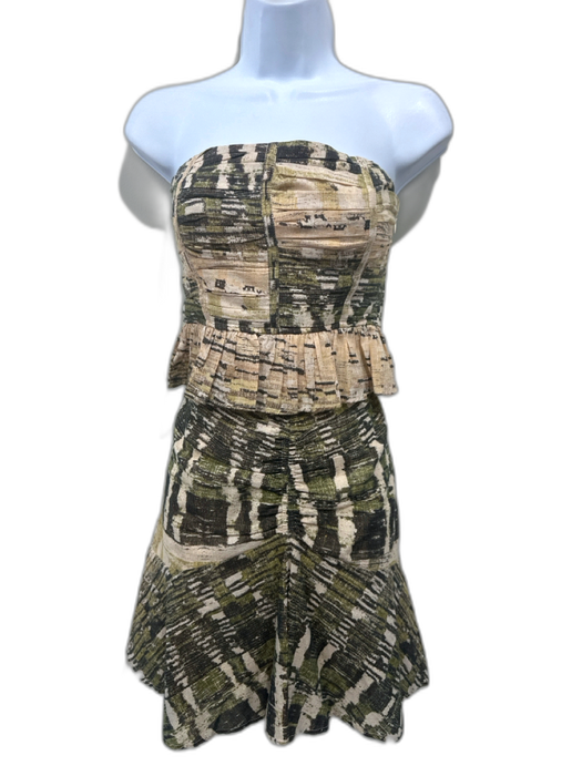 Maria Cher Size S/M Green, Peach & Black Cotton Gold Thread Strapless Skirt Set Green, Peach & Black / S/M