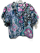 Maria Cher Size S Pink, Blue & Black Cotton Short Ruffle Sleeve V Neck Top Pink, Blue & Black / S