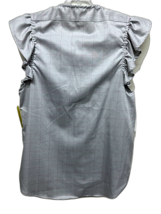 KMJ Size L Light Gray & Pink No Fabric Tag Plaid Cap Ruffle Sleeve Button Up Top Light Gray & Pink / L