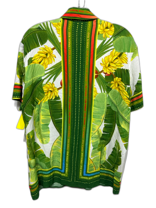 Farm Rio Size XS Green, Yellow & Orange Rayon Short Sleeve Flowers & Leaves Top Green, Yellow & Orange / XS