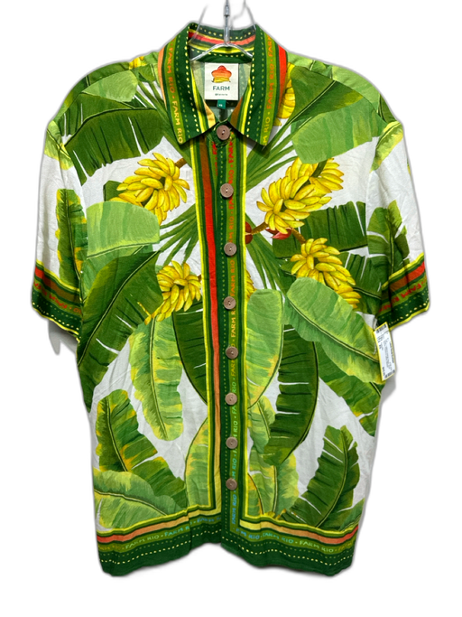 Farm Rio Size XS Green, Yellow & Orange Rayon Short Sleeve Flowers & Leaves Top Green, Yellow & Orange / XS