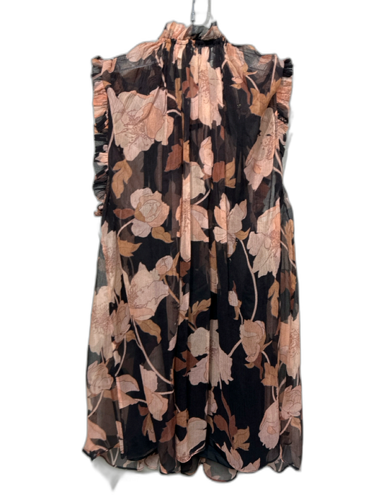 Zimmermann Size 2 Pink & Black Silk Chiffon Floral Ruffle Cap Sleeve Top Pink & Black / 2