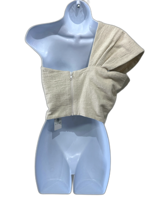 Just Bee Queen Size M Beige Cotton One Shoulder Heathered Back Zip Crop Top Beige / M