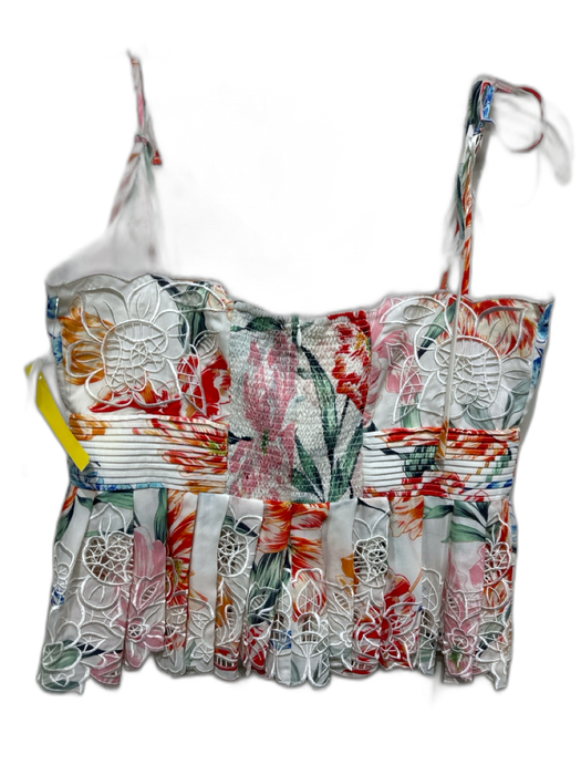 Christy Lynn Size L White, Red & Multi Silk Spaghetti Strap Floral Top White, Red & Multi / L