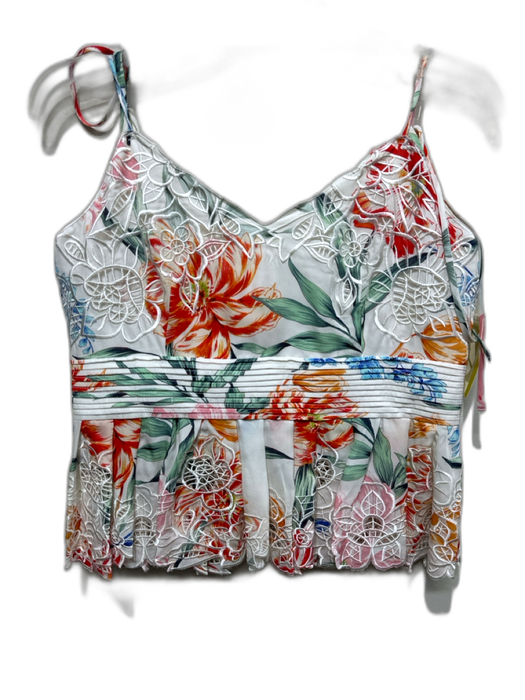 Christy Lynn Size L White, Red & Multi Silk Spaghetti Strap Floral Top White, Red & Multi / L