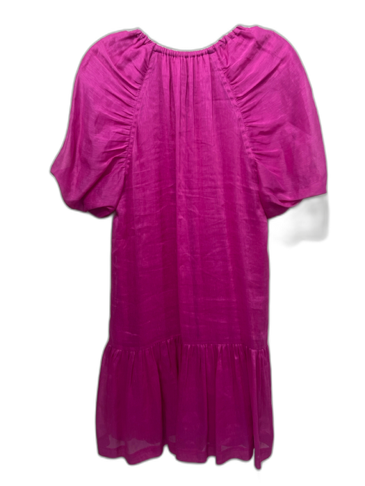 Marie Oliver Size S Magenta V Neck Short Puff Sleeve V Neck Below knee Dress Magenta / S