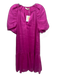 Marie Oliver Size S Magenta V Neck Short Puff Sleeve V Neck Below knee Dress Magenta / S