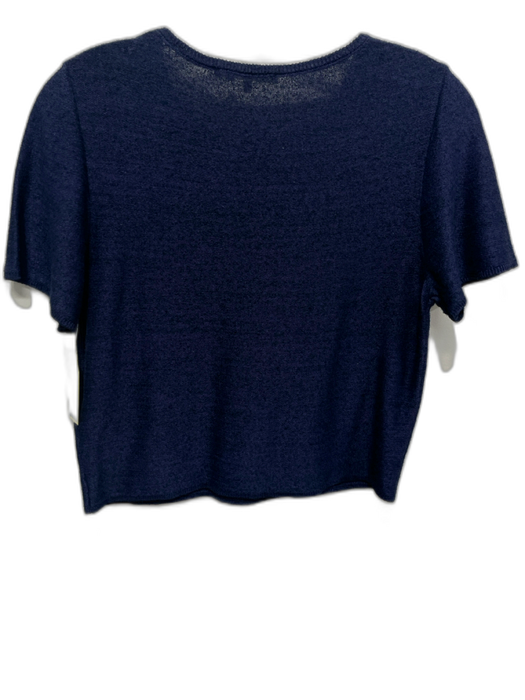 Suzie Kondi Size M Navy Viscose Blend Knit Short Sleeve Textured Wide Neck Top Navy / M