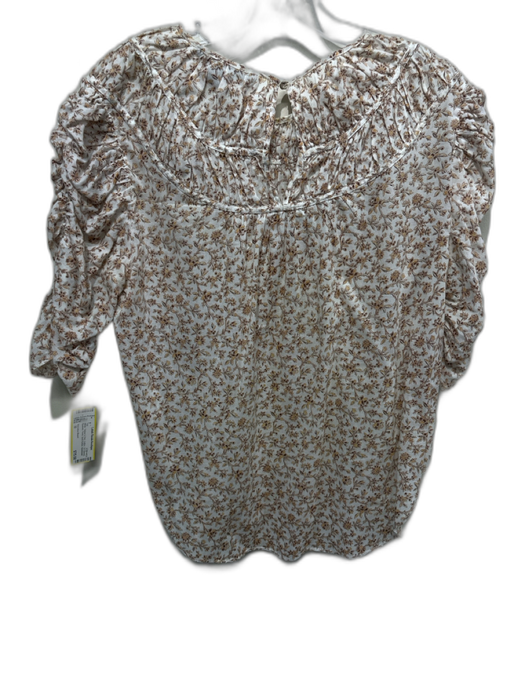 Veronica Beard Size M White, Yellow & Pink Cotton 1/2 Sleeve Ruched Floral Top White, Yellow & Pink / M