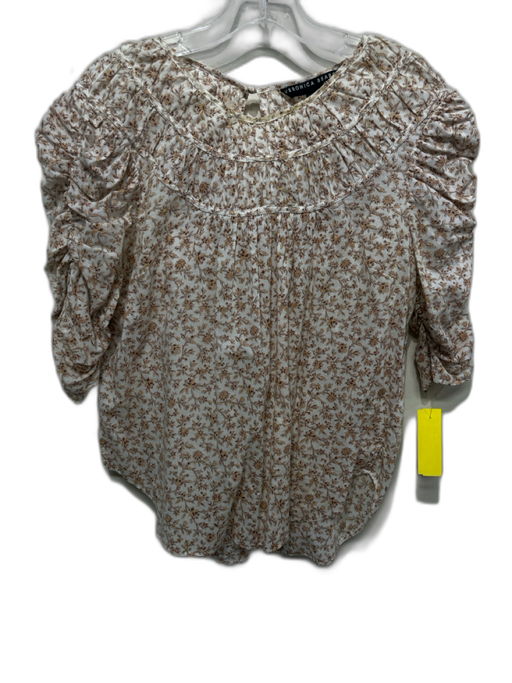 Veronica Beard Size M White, Yellow & Pink Cotton 1/2 Sleeve Ruched Floral Top White, Yellow & Pink / M