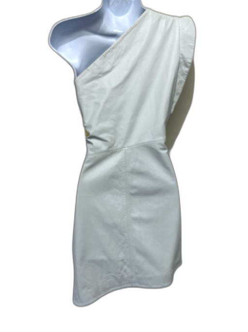 Lamarque Size L White Leather One Shoulder Pleated Shoulder Paneled Dress White / L