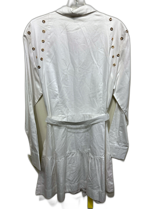 Karina Grimaldi Size L White & Gold Cotton Long Sleeve Gold Grommet Dress White & Gold / L