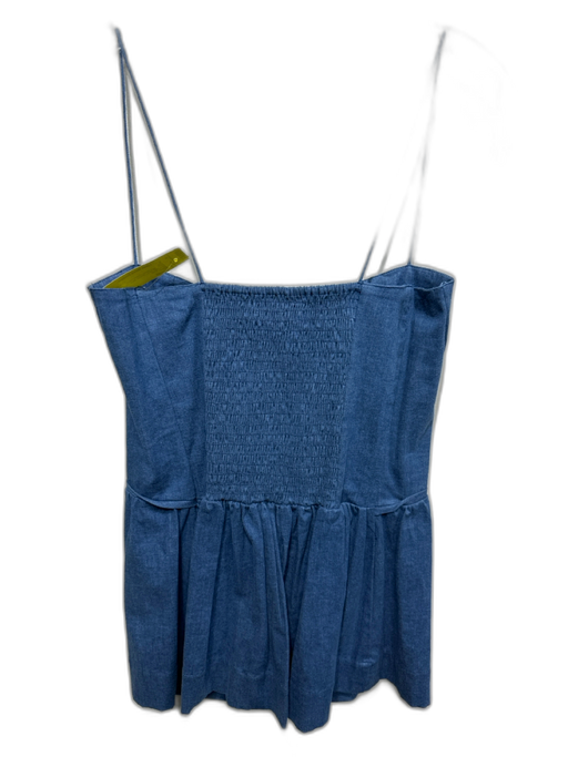 S/W/F Size Small Med Wash Cotton Denim Spaghetti Strap Shirred Back Peplum Top Med Wash / Small
