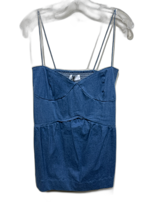 S/W/F Size Small Med Wash Cotton Denim Spaghetti Strap Shirred Back Peplum Top Med Wash / Small