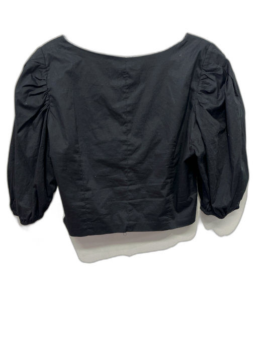 Jason Wu Size M Black Cotton Blend Short Balloon Sleeve Front knot Crop Top Black / M