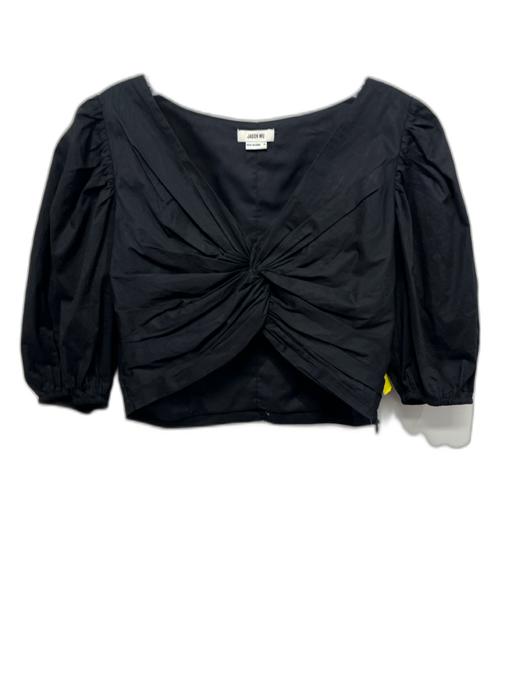 Jason Wu Size M Black Cotton Blend Short Balloon Sleeve Front knot Crop Top Black / M