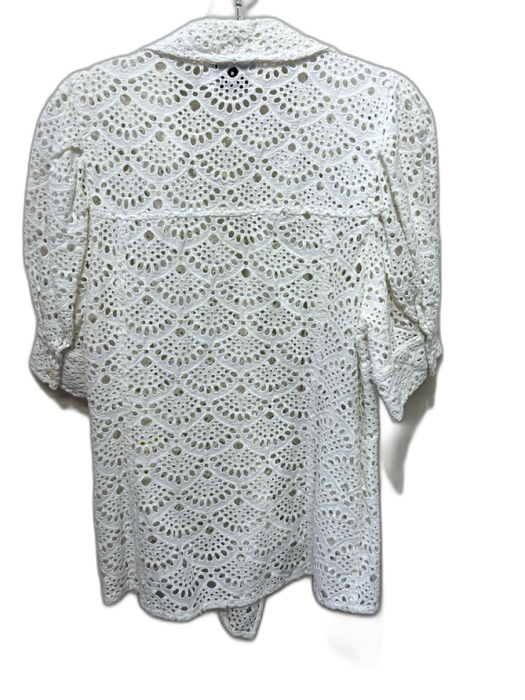 Tanya Taylor Size 8 White Cotton Short Balloon Sleeve Eyelet Wrap Top White / 8