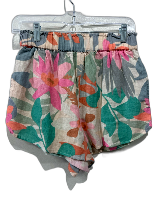 Dylan Size XS Pink, Orange & Green Cotton Elastic Waist Floral Pockets Shorts Pink, Orange & Green / XS