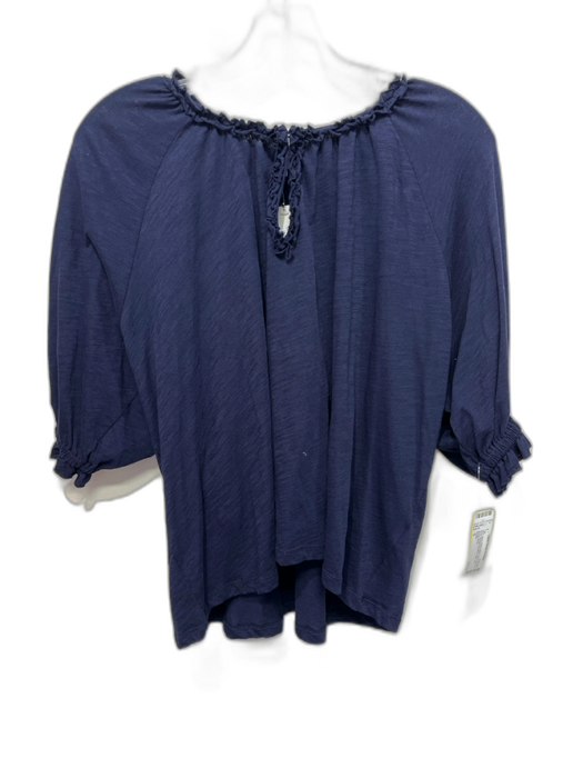 Goldie Size S Navy Pima Cotton Short Sleeve V Neck Ruched Neckline High Low Top Navy / S