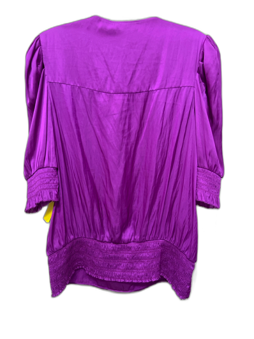 Ramy Brook Size L Fuchsia Polyester Short Sleeve V Neck Pleated Waist Top Fuchsia / L