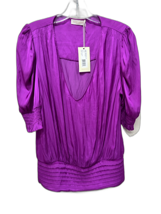Ramy Brook Size L Fuchsia Polyester Short Sleeve V Neck Pleated Waist Top Fuchsia / L