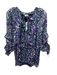 Ramy Brook Size M Purple, Green & Blue Polyester 1/2 Balloon Sleeve V Neck Top Purple, Green & Blue / M