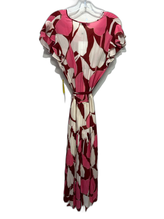 Karina Grimaldi Size M Pink, Brown & Cream Viscose Short flutter sleeve Dress Pink, Brown & Cream / M
