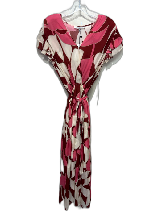 Karina Grimaldi Size M Pink, Brown & Cream Viscose Short flutter sleeve Dress Pink, Brown & Cream / M
