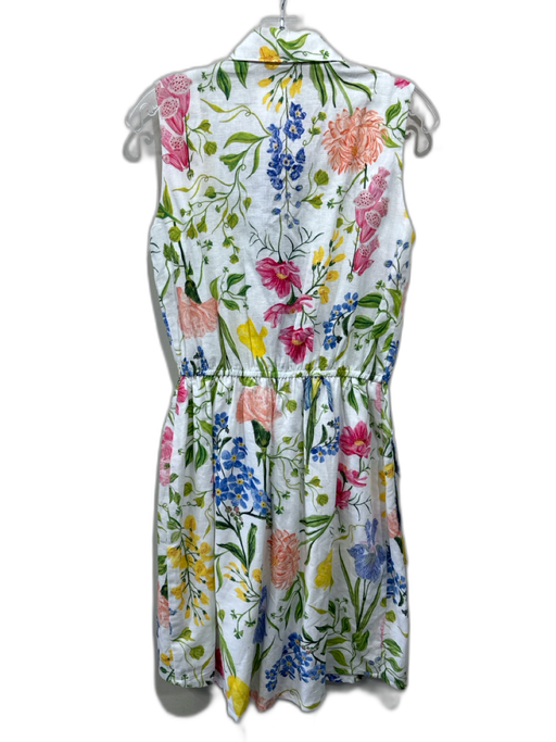 KLEID Size M Pink, Blue & Green Linen Sleeveless Button Up & Collar Floral Dress Pink, Blue & Green / M