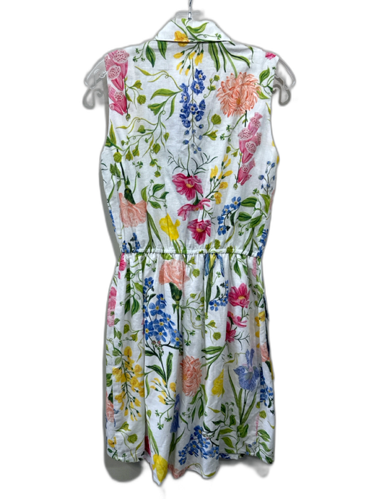 KLEID Size M Pink, Blue & Green Linen Sleeveless Button Up & Collar Floral Dress Pink, Blue & Green / M