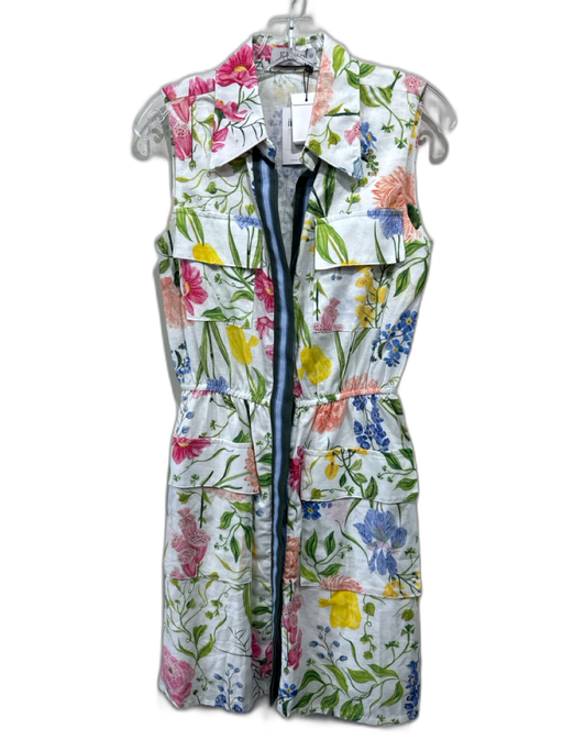 KLEID Size M Pink, Blue & Green Linen Sleeveless Button Up & Collar Floral Dress Pink, Blue & Green / M