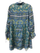 Antik Batik Size S Teal, Yellow & Multi Cotton Blend Long Sleeve Paisley Dress Teal, Yellow & Multi / S