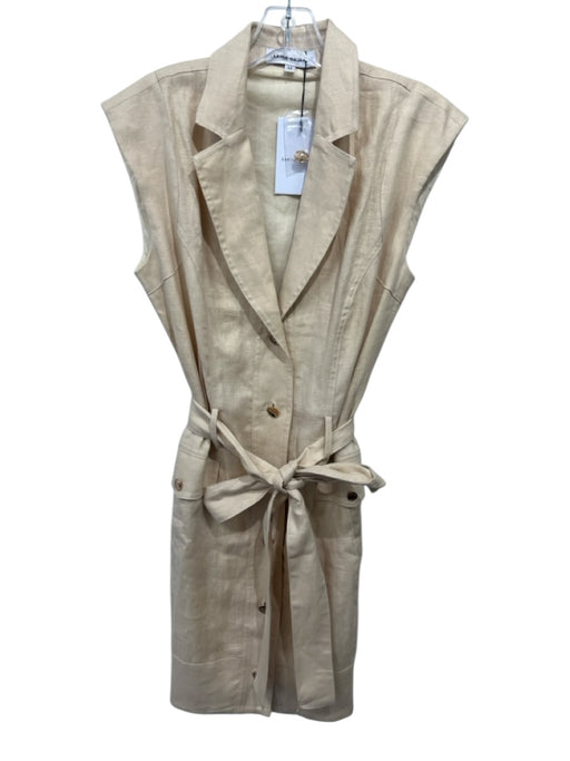 Karina Grimaldi Size Medium Beige Cotton Sleeveless Button Up & Collar Dress Beige / Medium