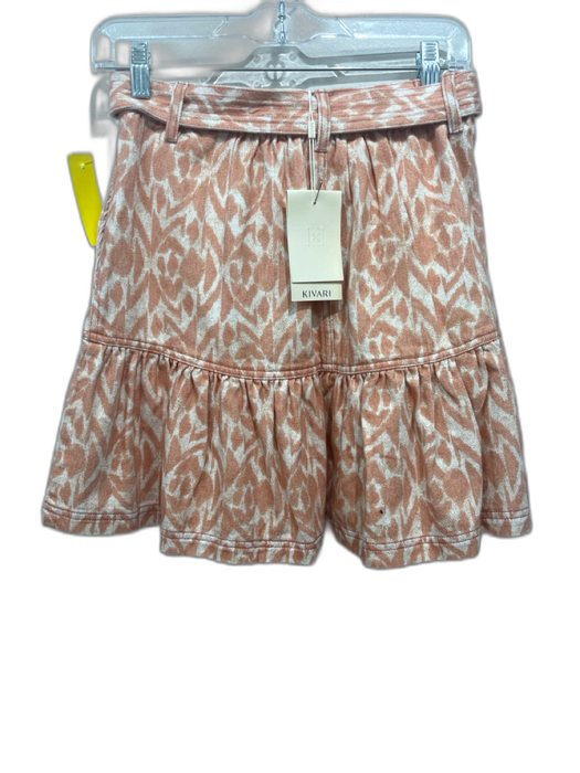 Kivari Size 4 Orange & White Cotton Zip & Button Abstract Ruffle Hem Skirt Orange & White / 4