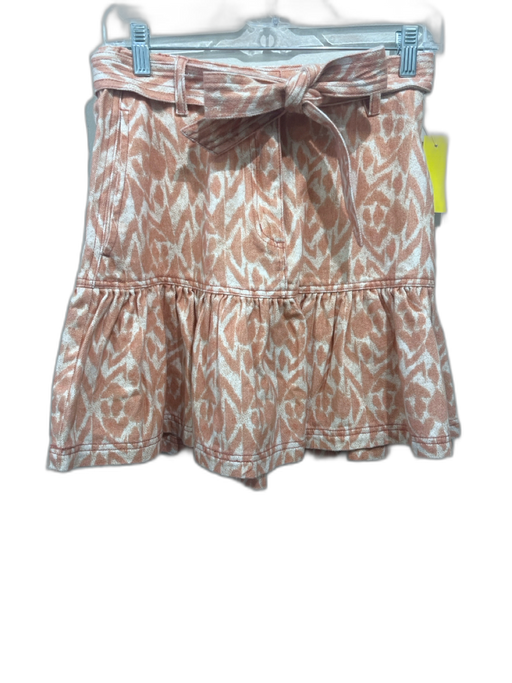 Kivari Size 4 Orange & White Cotton Zip & Button Abstract Ruffle Hem Skirt Orange & White / 4