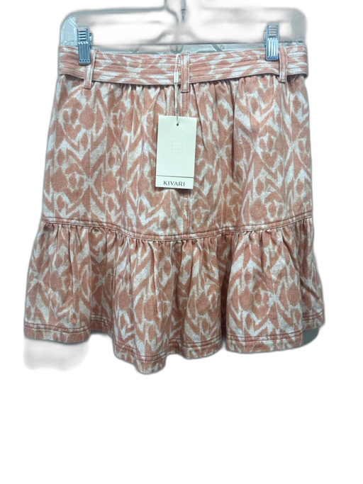 Kivari Size 4 Orange & White Cotton Zip & Button Abstract Ruffle Hem Skirt Orange & White / 4