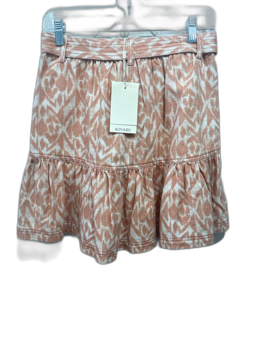 Kivari Size 4 Orange & White Cotton Zip & Button Abstract Ruffle Hem Skirt Orange & White / 4